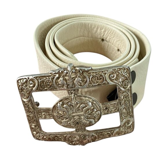 Brave Beltworks Accessories - Vtg Brave Beltworks Leather Belt Womens Buckle Made in Italy White Silver 80s